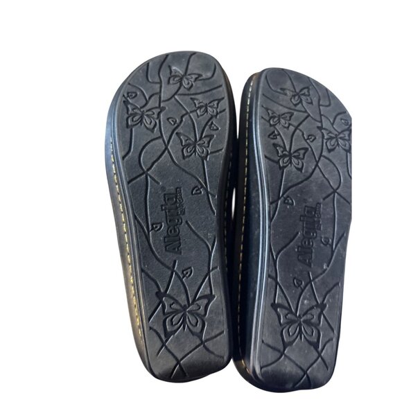 Alegria By PG Lite Womens Black Slip-On Sandals With Adjustable Straps & Gold Ac - Picture 6 of 7